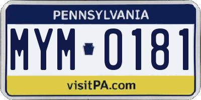 PA license plate MYM0181
