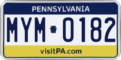 PA license plate MYM0182