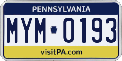 PA license plate MYM0193