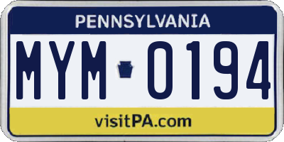 PA license plate MYM0194