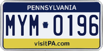PA license plate MYM0196