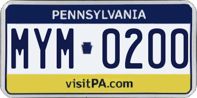 PA license plate MYM0200