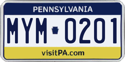 PA license plate MYM0201