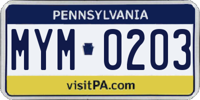 PA license plate MYM0203
