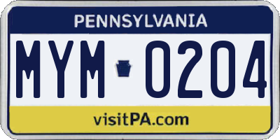 PA license plate MYM0204