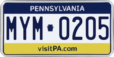 PA license plate MYM0205