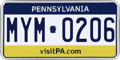 PA license plate MYM0206
