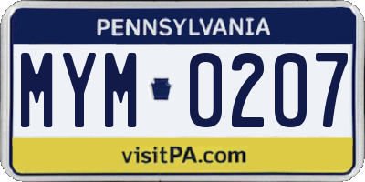 PA license plate MYM0207