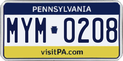 PA license plate MYM0208