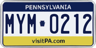 PA license plate MYM0212
