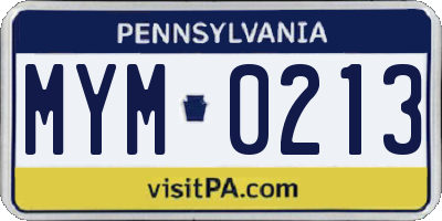 PA license plate MYM0213