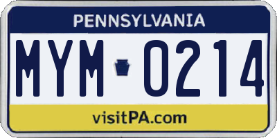 PA license plate MYM0214