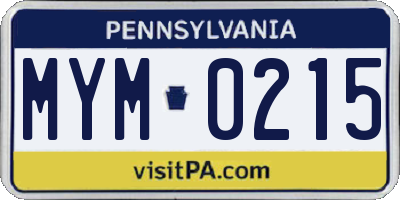 PA license plate MYM0215