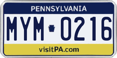 PA license plate MYM0216