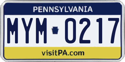 PA license plate MYM0217