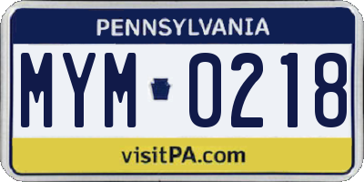 PA license plate MYM0218