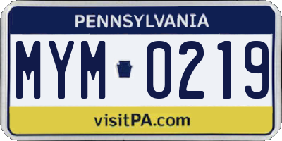 PA license plate MYM0219
