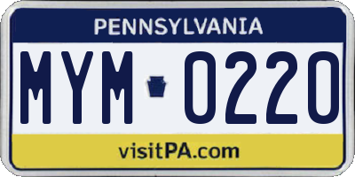 PA license plate MYM0220