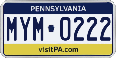 PA license plate MYM0222