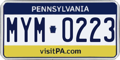 PA license plate MYM0223