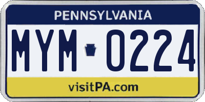 PA license plate MYM0224