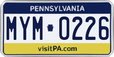 PA license plate MYM0226