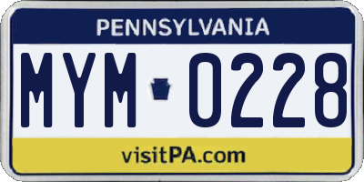 PA license plate MYM0228