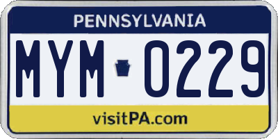PA license plate MYM0229