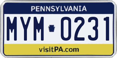 PA license plate MYM0231