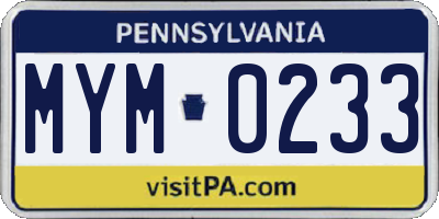 PA license plate MYM0233