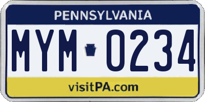 PA license plate MYM0234