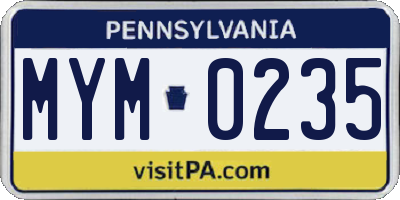 PA license plate MYM0235