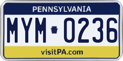 PA license plate MYM0236