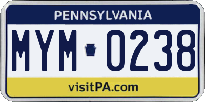 PA license plate MYM0238