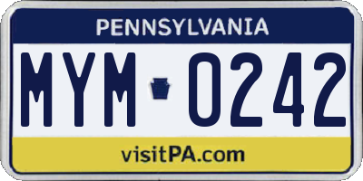 PA license plate MYM0242