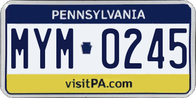 PA license plate MYM0245