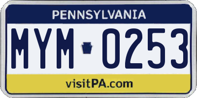PA license plate MYM0253