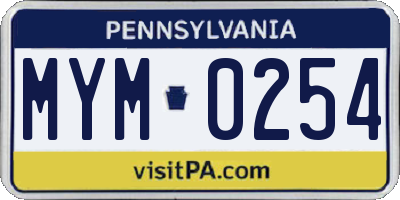PA license plate MYM0254