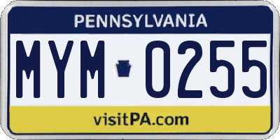 PA license plate MYM0255