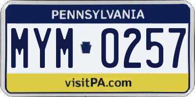 PA license plate MYM0257