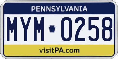 PA license plate MYM0258
