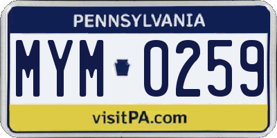 PA license plate MYM0259