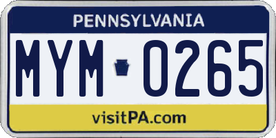 PA license plate MYM0265