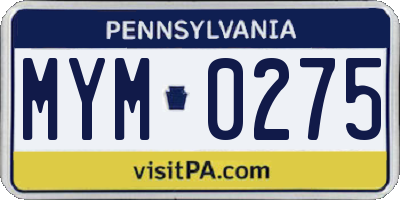 PA license plate MYM0275