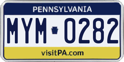 PA license plate MYM0282