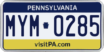 PA license plate MYM0285
