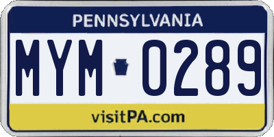 PA license plate MYM0289