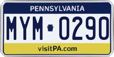 PA license plate MYM0290