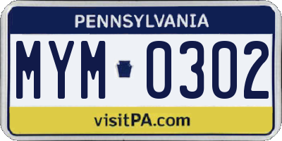PA license plate MYM0302