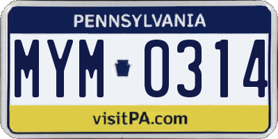 PA license plate MYM0314